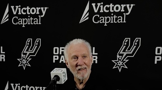 Spurs Coach Gregg Popovich speaks to reporters at the team's media day event on Monday.