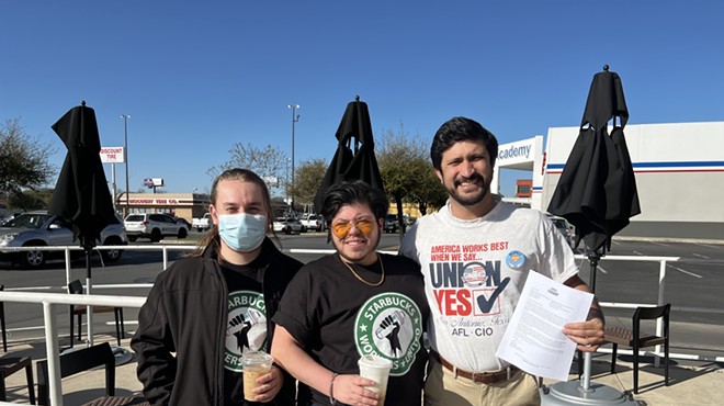 Democratic U.S. House candidate Greg Casar poses with workers from San Antonio's first unionized Starbucks.