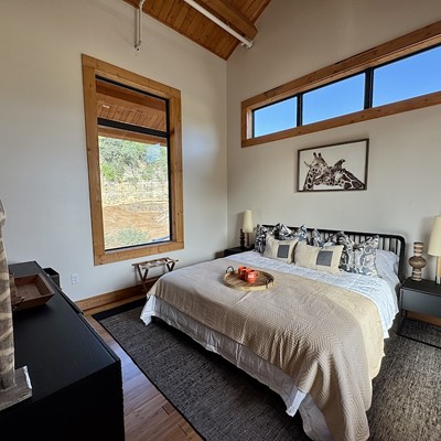 The master bedroom of the San Antonio Zoo's soon-to-open Spekboom Lodge will allow guests to sleep overnight inside the zoological park.