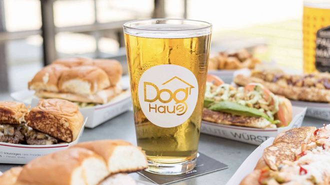 Dog Haus offers hormone-free wieners and burgers served in a biergarten-style pub.