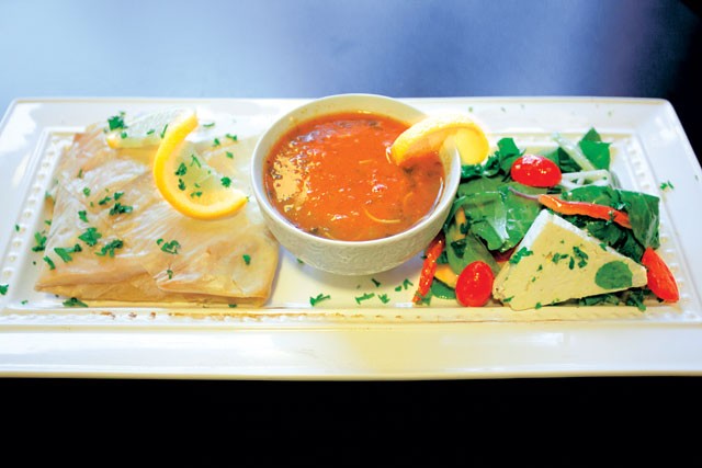 Seafood Bastilla, Harira Soup, and Mediterranean Salad - Photo by Sunni Hammer