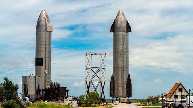 Starship rockets sit at SpaceX's facility in Boca Chica, Texas.