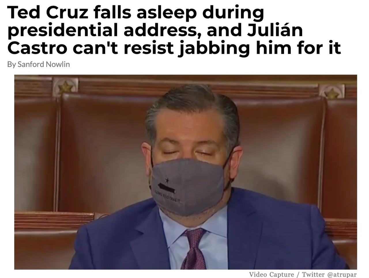 13. Ted Cruz falls asleep during presidential address, and Julián Castro can't resist jabbing him for it