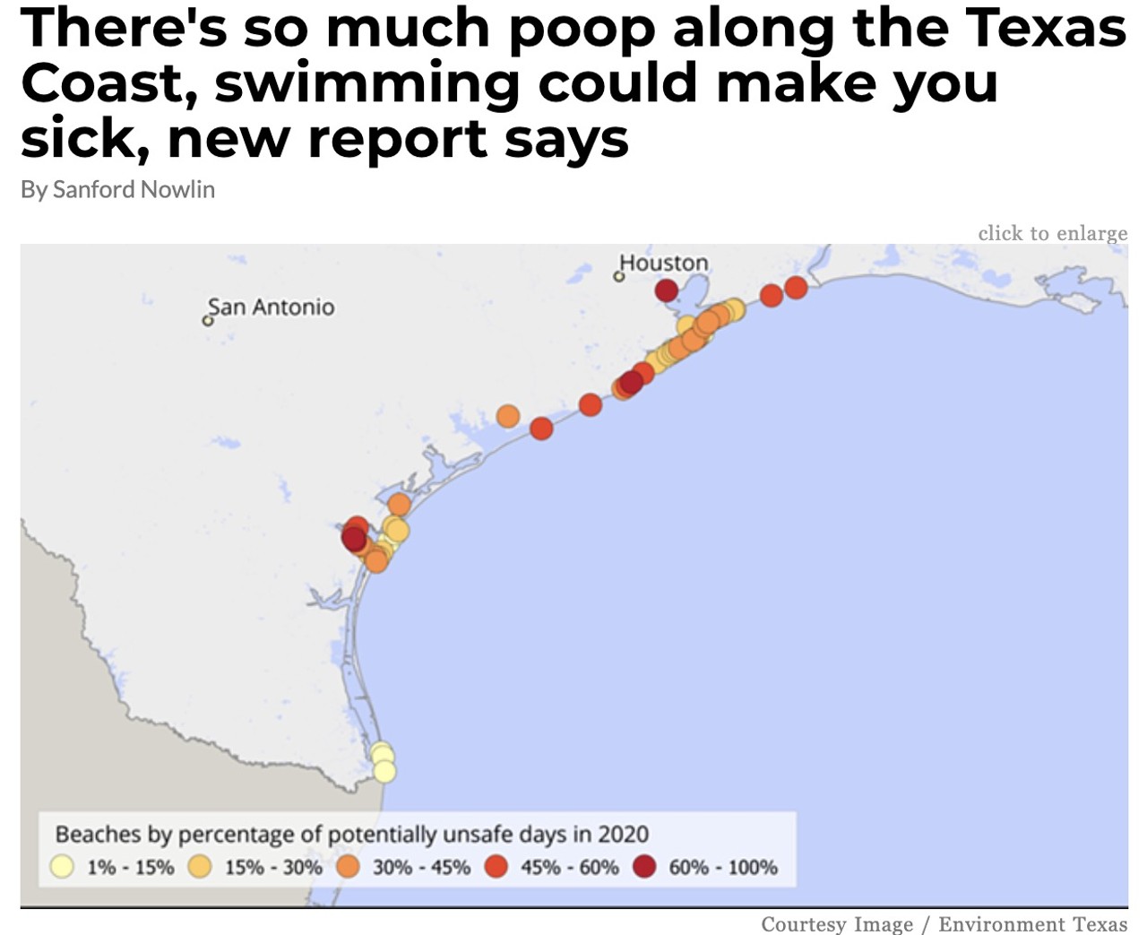 4. There's so much poop along the Texas Coast, swimming could make you sick, new report says