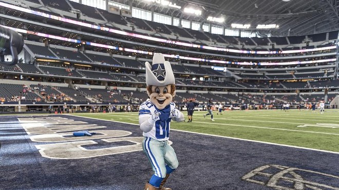 Rowdy, the Dallas Cowboys’ mascot, poses on the field.