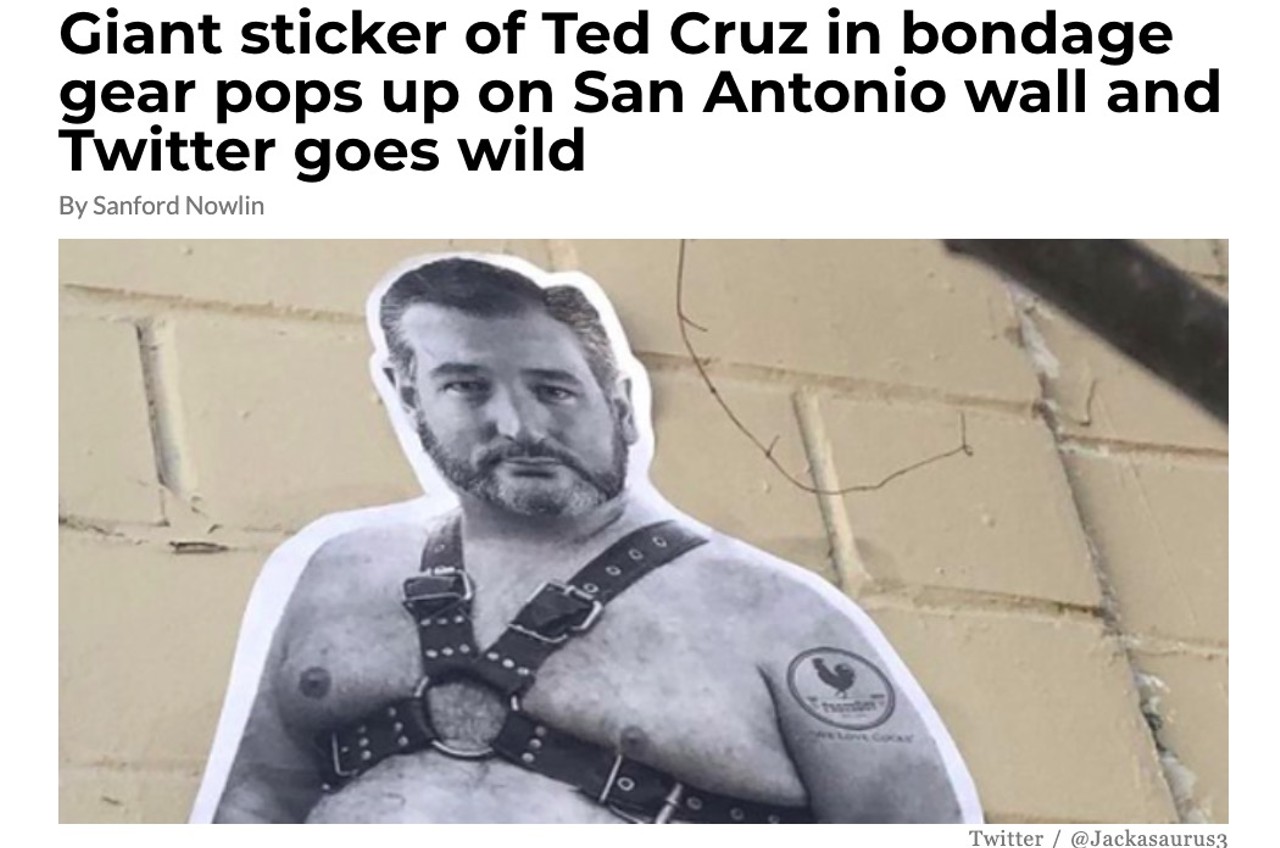 Giant sticker of Ted Cruz in bondage gear pops up on San Antonio wall and Twitter goes wild