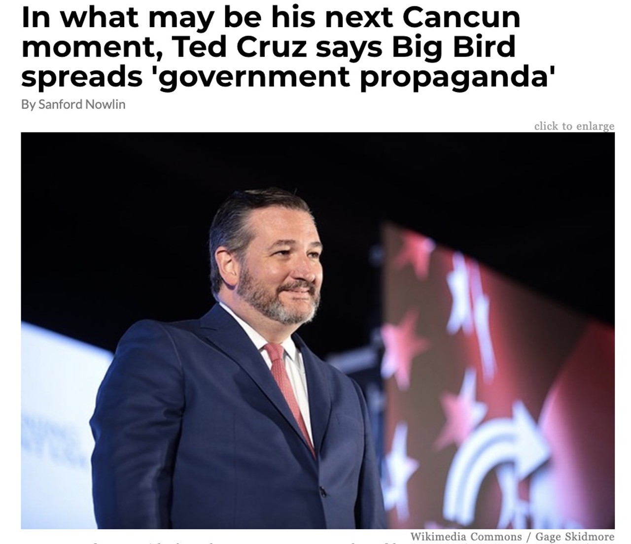 In what may be his next Cancun moment, Ted Cruz says Big Bird spreads 'government propaganda' 