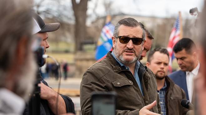 U.S. Sen. Ted Cruz speaks at a press conference with organizers of “The People’s Convoy” near the U.S. Capitol in Washington, D.C., on March 10, 2022.