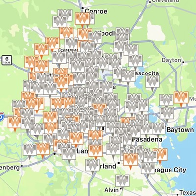The gray Whataburger logos indicate which locations are closed due to a power outage, while the orange logos show locations that are open.