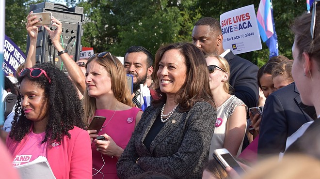 Sen. Kamala Harris attends a health care rally in Washington.