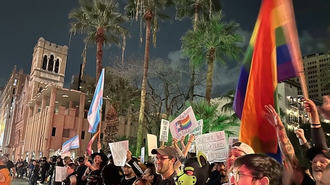 LGBTQ+ and allies take to the streets of San Antonio to counter-protest and armed group picketing a drag show last December.