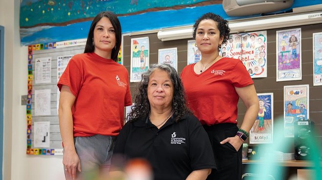 From left: Communities in Schools staff members Christy Mitchell, Dorothy Garza and Amara Nitibhon at Langford Elementary School in Austin on Feb. 14.