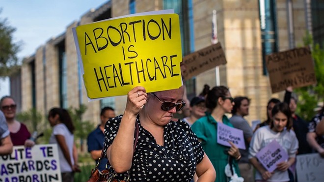 People gather for an abortion rights rally at the federal courthouse in San Antonio on May 3, 2022.