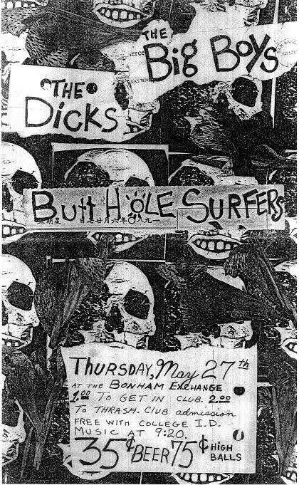 The Butthole Surfers flyer for a gig at the Bonham Exchange in 1982.