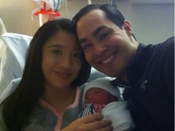 HUD Secretary Julián Castro and his wife Erica Castro with their newborn son Christian. - Twitter