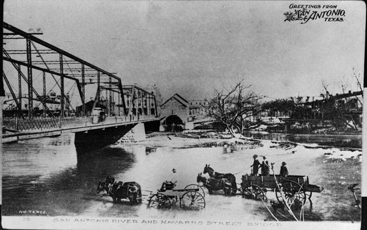 Navarro Street Bridge, 1880
View looking north at the "Mill Crossing" of the San Antonio River River.