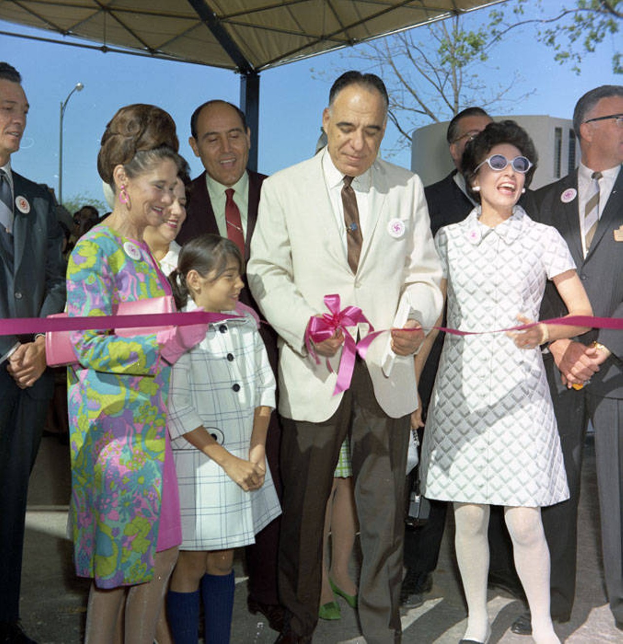 U.S. Rep. Henry B. González cuts ribbon opening HemisFair'68 at one of the simultaneous gate-opening ceremonies