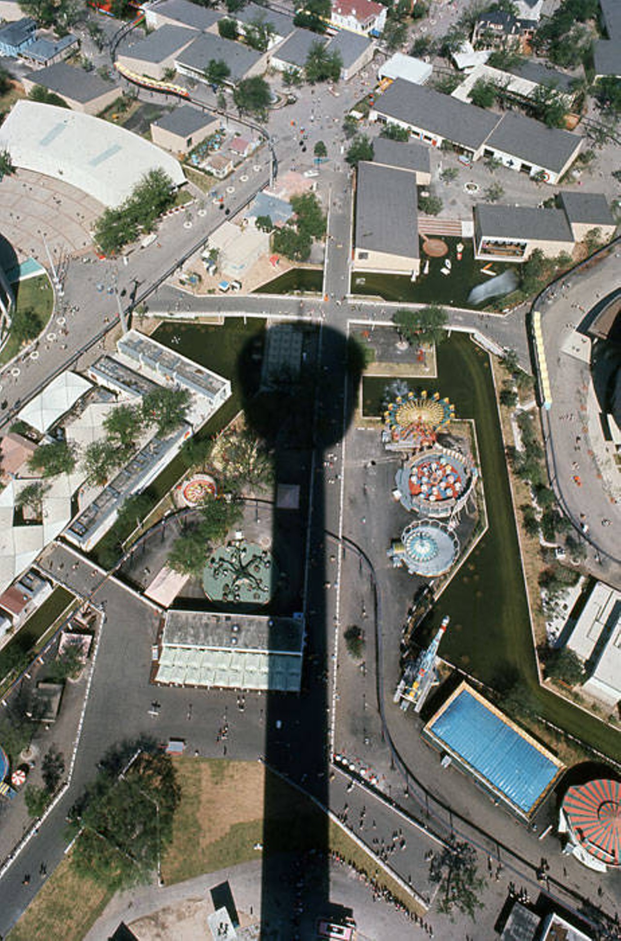 Bird's eye view of Goliad Food Plaza and carnival from Tower of the Americas