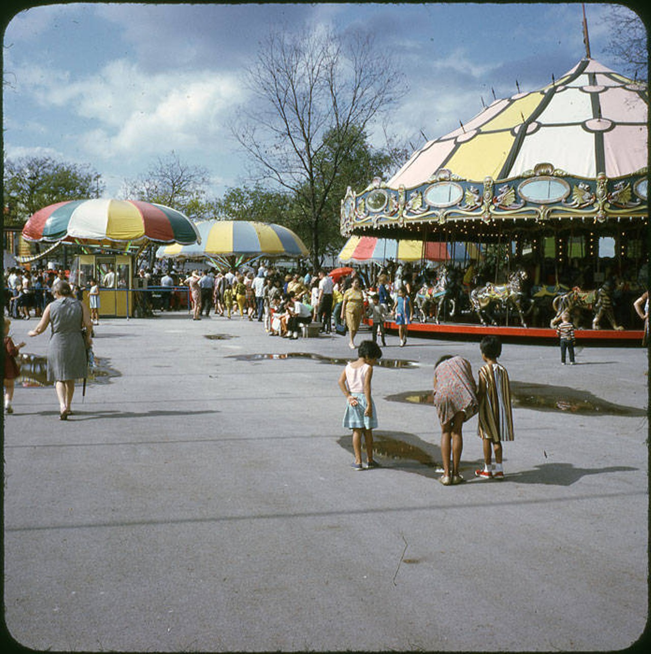 Fiesta Island, the rides and games area at HemisFair'68, with carousel at right