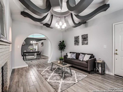 This San Antonio home for sale has octopus ceiling beams, circular doorways and color-shifting lights