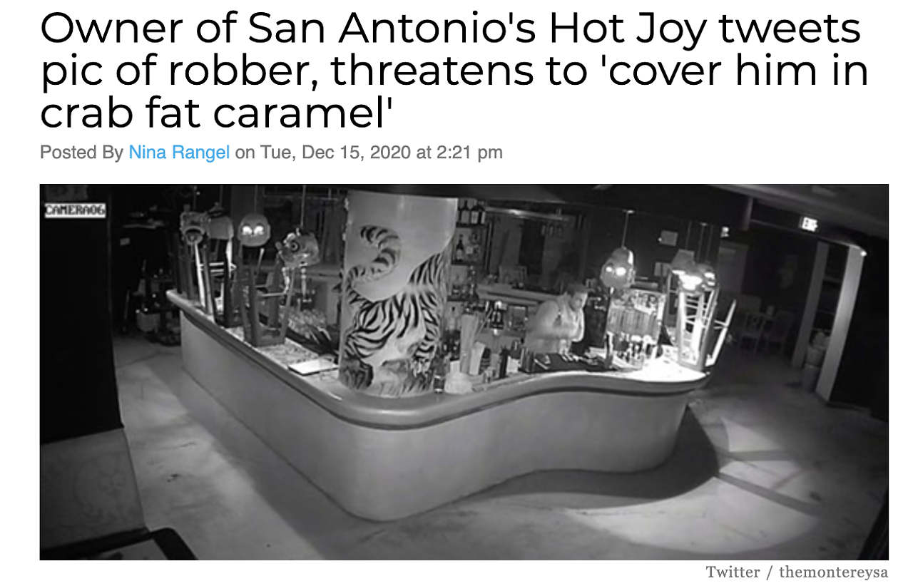 Hot Joy owner Chad Carey tweeted a screenshot of surveillance footage showing an unwelcome guest behind the restaurant's bar. Read more here.