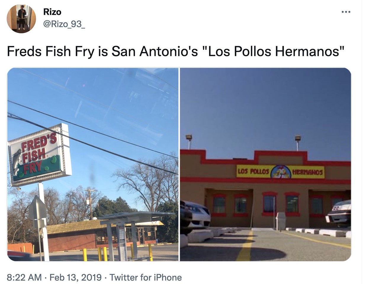 We’re not sure what’s up with Fred’s Fish Fry either, so don’t ask.
Photo via Twitter / Rizo_93_