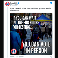 Texas GOP posts meme saying if people can wait in line for COVID tests, they can vote in person