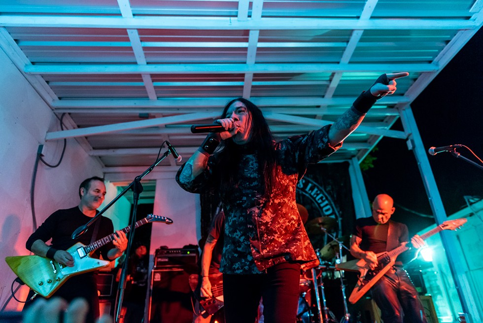 Art Villarreal, James Rivera and Robert "Bobdog" Catlin (left to right) perform with the South Texas Legion supergroup at TexPop's Metal Mayhem show. - Jaime Monzon