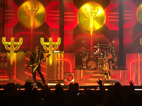 They may be down two key members, but Judas Priest worked hard last night to maintain their status as "Metal Gods." - PHOTO BY SANFORD NOWLIN