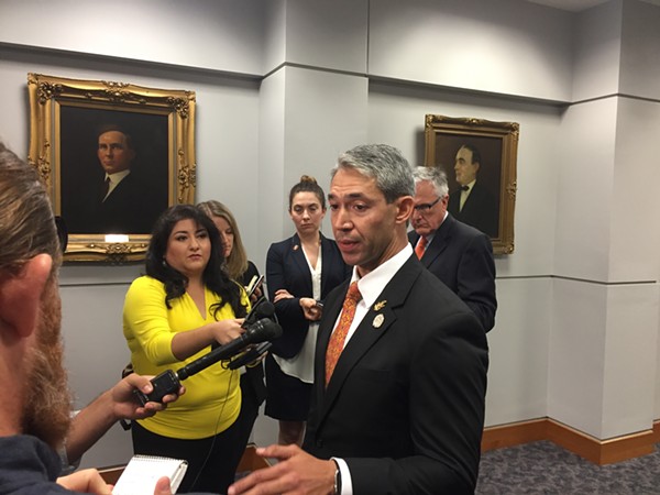 Mayor Ron Nirenberg addresses reporters after Council's meeting on the 2020 Republican National Convention. - PHOTO BY SANFORD NOWLIN