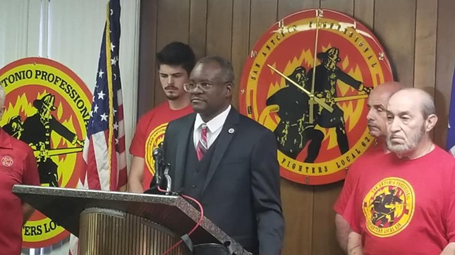 Chris Steele announcing the fire union's petition campaign on Feburary 20 - FACEBOOK VIA SAN ANTONIO PROFESSIONAL FIRE FIGHTERS ASSOCIATION