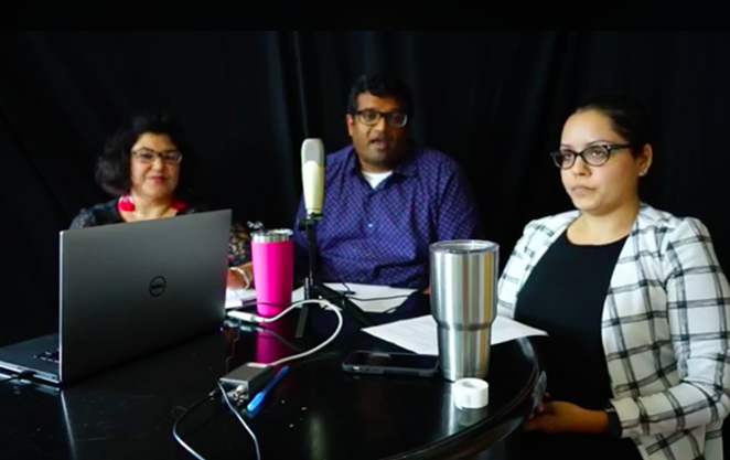 RAICES Director of Family Detention Manoj Govindaiah (center), flanked by two other officials with the nonprofit, discuss the millions of donations that have flowed in. - VIA RAICES'S FACEBOOK PAGE