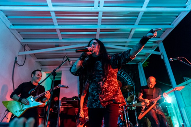 Art Villarreal, James Rivera and Robert "Bobdog" Catlin (left to right) perform with the South Texas Legion supergroup at TexPop's Metal Mayhem show. - JAIME MONZON