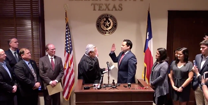 Justin Rodriguez is sworn in as Bexar County Commissioner. - BEXAR COUNTY PHOTO