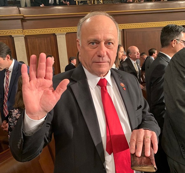 Rep. Steve King, shown here during a swearing-in ceremony, has a history of making inflammatory statements about race. - TWITTER / STEVEKINGIA