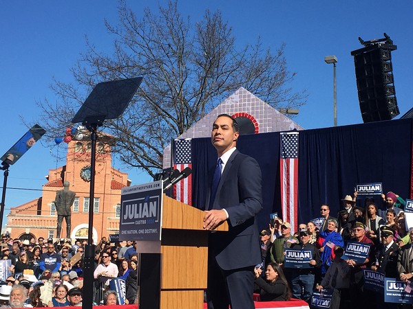 Julian Castro announces his run for president at a recent rally on the West Side of San Antonio. - SANFORD NOWLIN