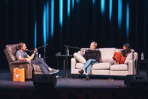 Armchair Expert hosts Shepard and Padman speak with Bréne Brown at the Austin, TX live show - Courtesy of Armchair Expert