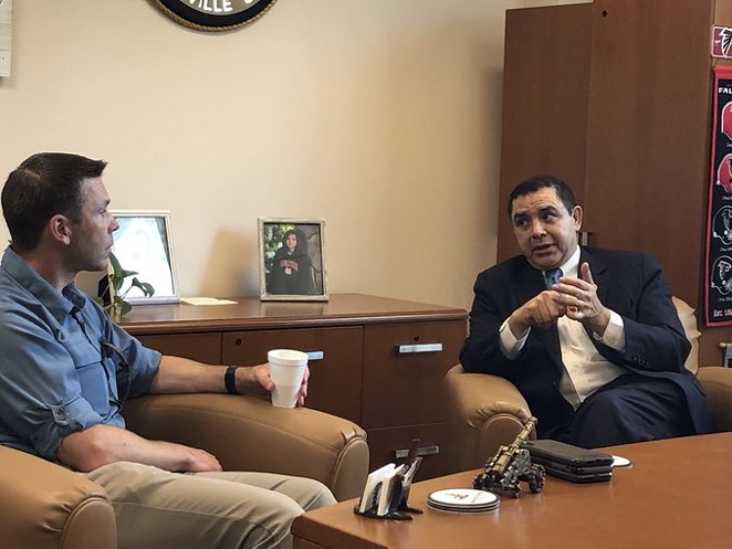 Henry Cuellar, right, makes a point during a meeting with Kevin McAleenan, acting secretary of the Department of Homeland Security. - TWITTER / @RECUELLAR