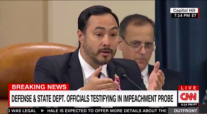 Joaquin Castro questions a witness during Wednesday's impeachment hearing. - CNN / Screen Capture