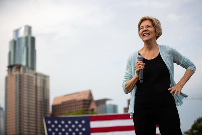 Elizabeth Warren address the crowd during a campaign event in Dallas. - @keranews