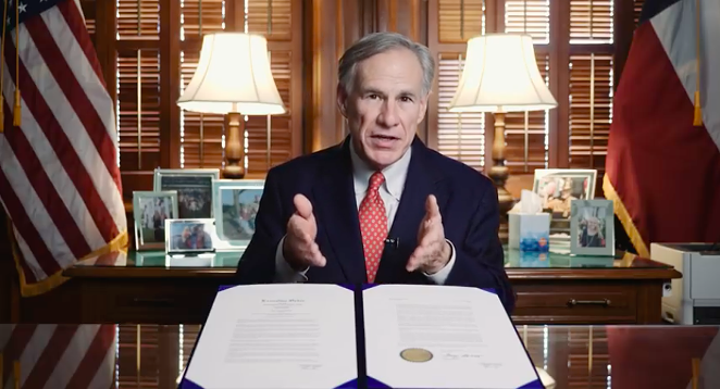 Gov. Greg Abbott's had plenty of screen time during the COVID-19 crisis, but a new study ranks Texas near the bottom when it comes to addressing the outbreak. - YOUTUBE / GOV. GREG ABBOTT