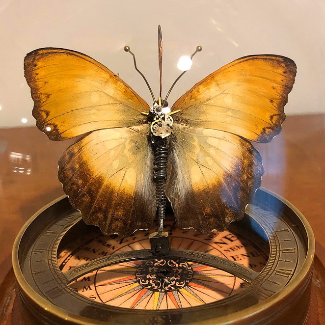 The 2020 Kate Wilhelm Solstice Award, created by Mike Libby of Insect Lab Studio, is comprised of a real butterfly merged with gears, springs and wire. - Courtesy Photo / John Picacio