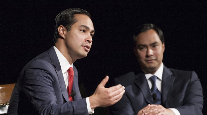 Julian Castro (foreground) makes a point while his brother Joaquin looks on. - WIKIMEDIA COMMONS