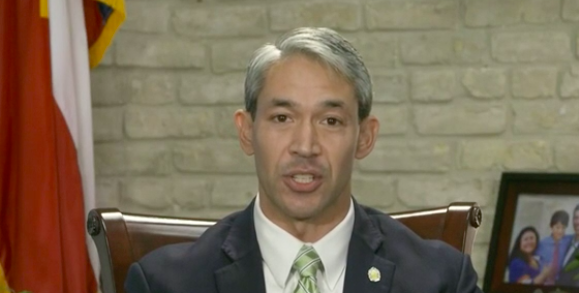 Mayor Ron Nirenberg delivers a televised address from his office. - CITY OF SAN ANTONIO / SCREEN CAPTURE