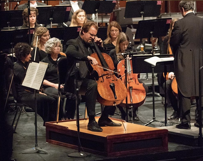 Wolfgang Emanuel Schmidt performs using a cello podium Strazza built for the Oklahoma City Philharmonic. - INSTAGRAM / STRAZZAFURNITURE