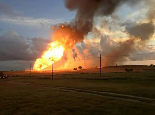 A fire from a natural gas pipeline explosion burns near Cuero. - CRYSTAL RIEMENSCHNEIDER IRVIN/FACEBOOK