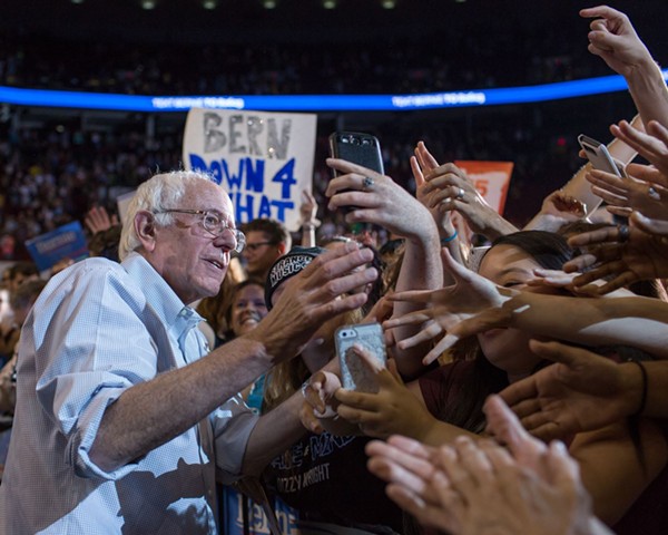 The crowds turning out to hear Bernie Sanders progressive message continue to grow. An estimated crowd of 28,000 filled the Moda Center in Portland, Oregon,  to hear the Democratic presidential candidate speak at a campaign rally on Sunday, August 9, 2015. - Courtesy