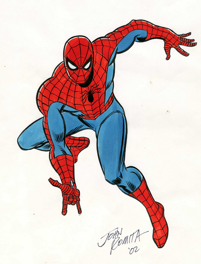 A sketch of Spider-Man from Marvel Comic artist John Romita, who is credited with giving the character his defining look. - Jon Romita
