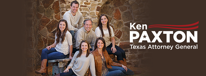 Ken Paxton and his family pose in a campaign photo. Paxton's wife Angela is on the bottom right. - VIA KEN PAXTON (FACEBOOK)