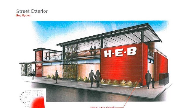 Architectural rendering of H-E-B's Flores Market, it's long-awaited downtown grocery store. - COURTESY